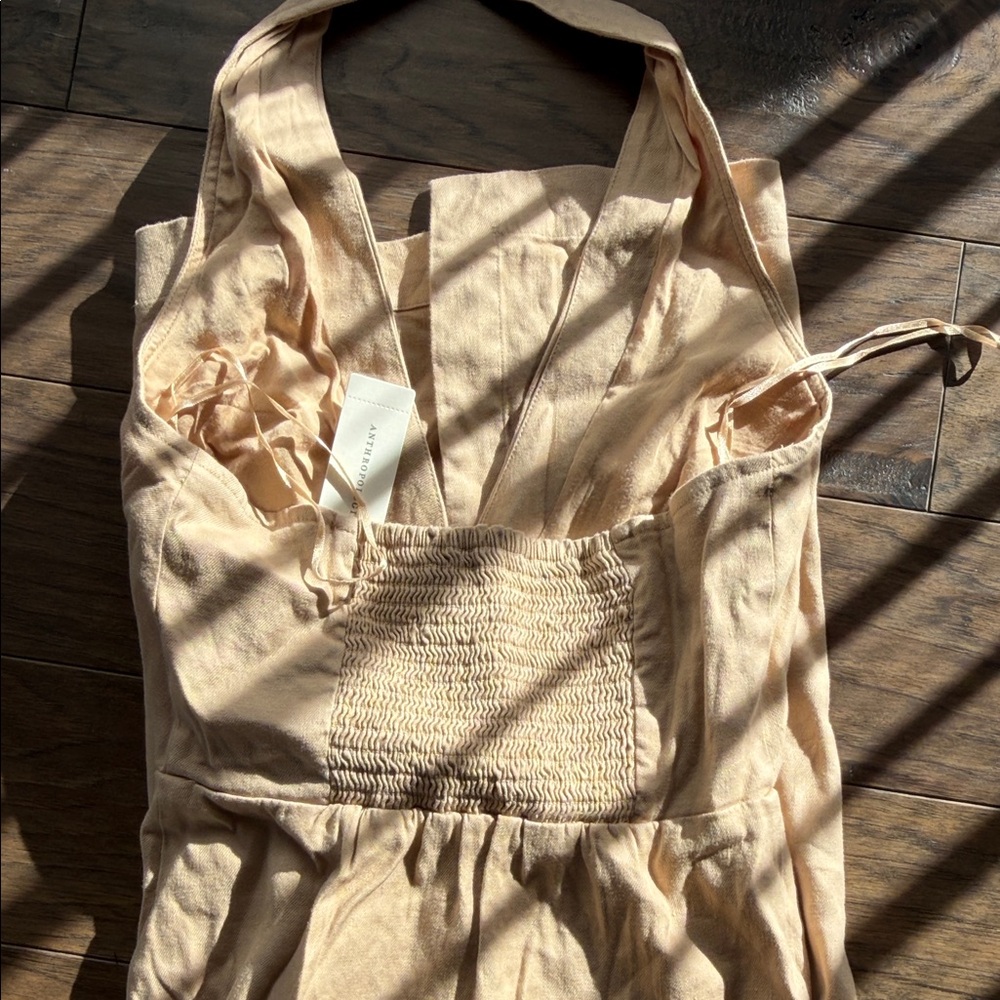 Anthropologie Linen Halter V-neck Column Midi Dress - Picture 7 of 7